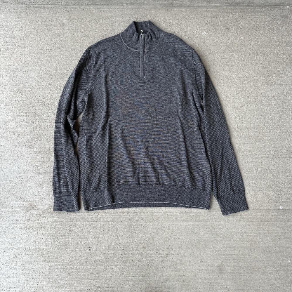 Bonobos Sweater Mens XL Gray Blue Striped Slim Fit Quarter Zip Sweatshirt